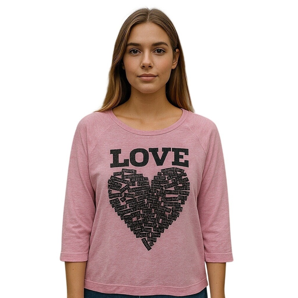Jerry Leigh Juniors‎ Sweater 3/4 Sleeve Top Solid Pink Romantic Graphic Love 2XL